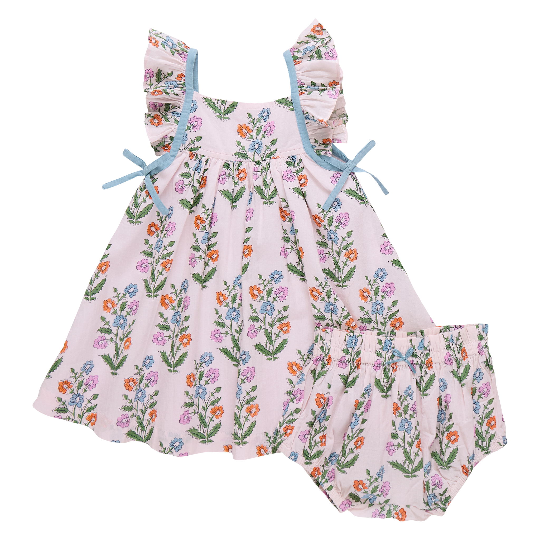 Baby Girls Ailee Dress Set - Pink Dewdrop Block Print