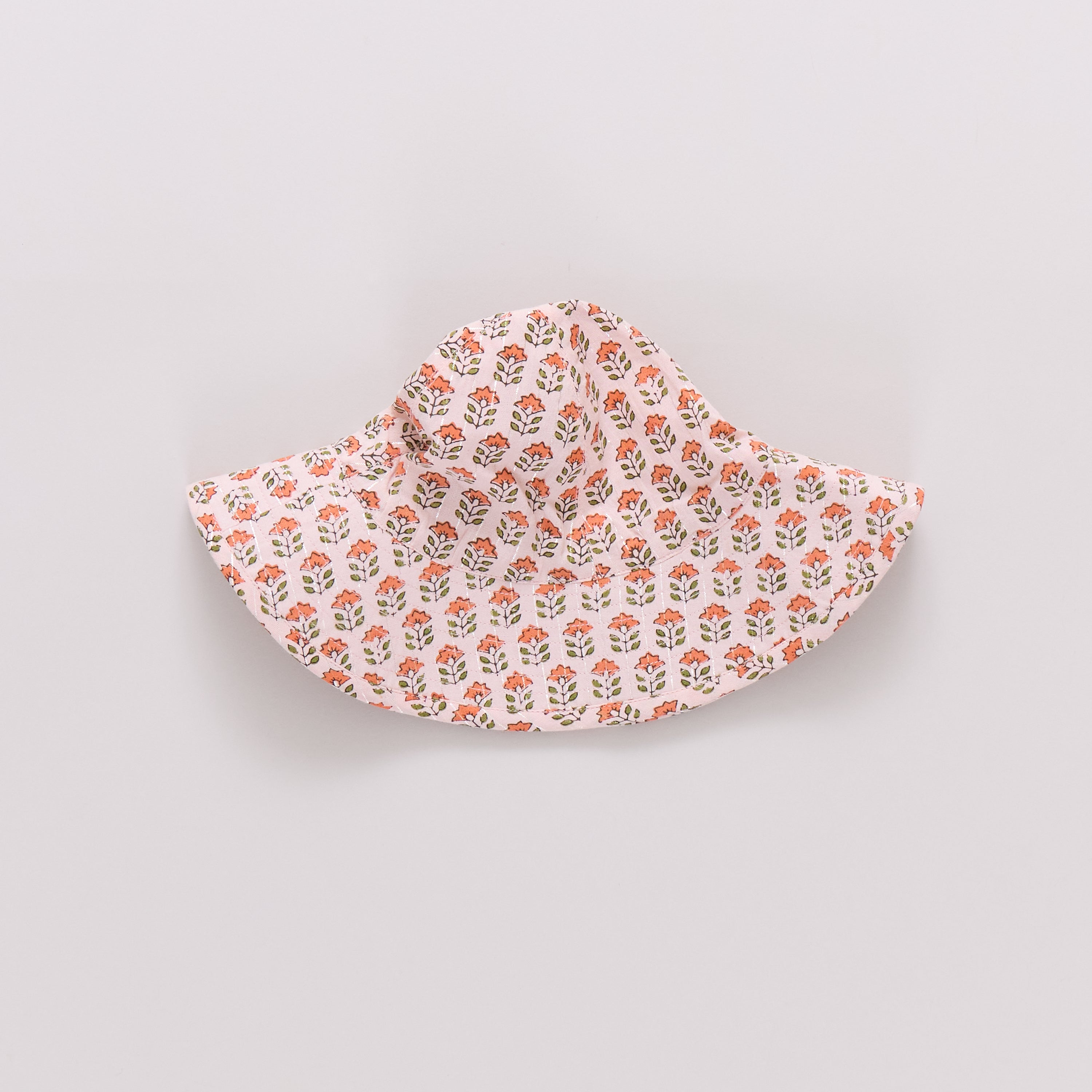 Baby Girls Sun Hat - Pink Prairie Block Print