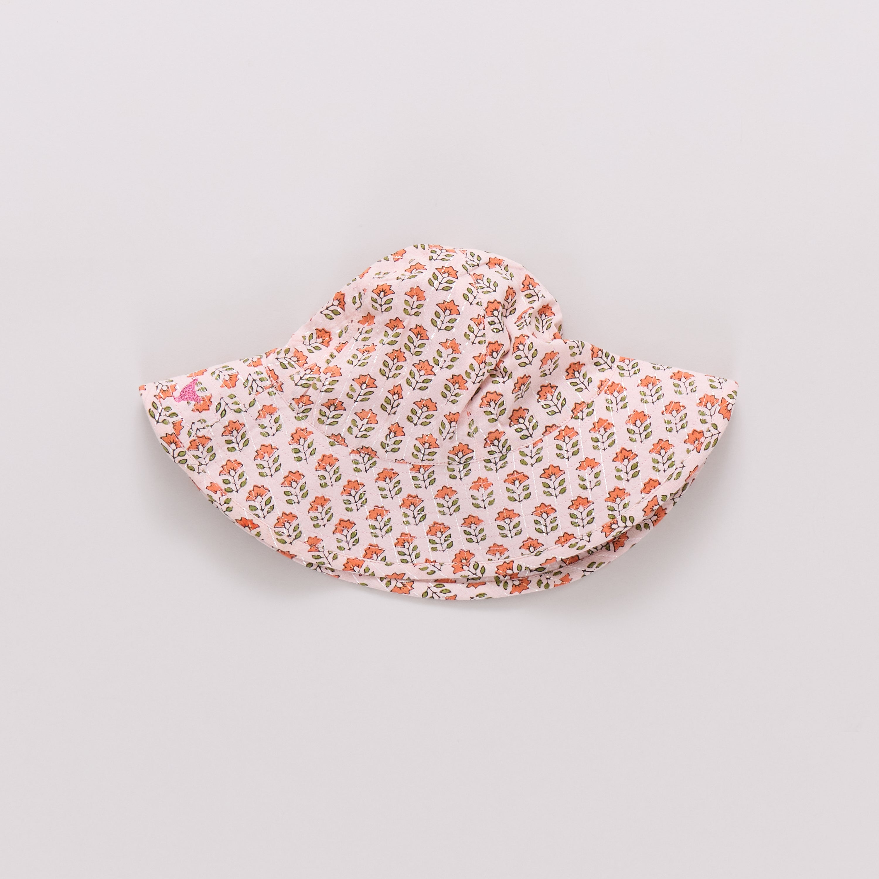 Baby Girls Sun Hat - Pink Prairie Block Print