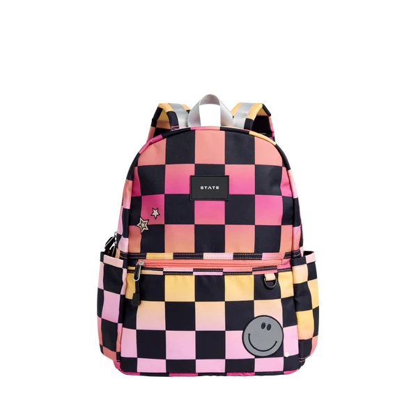 Kane Double Pocket Backpack - Pink Checkerboard