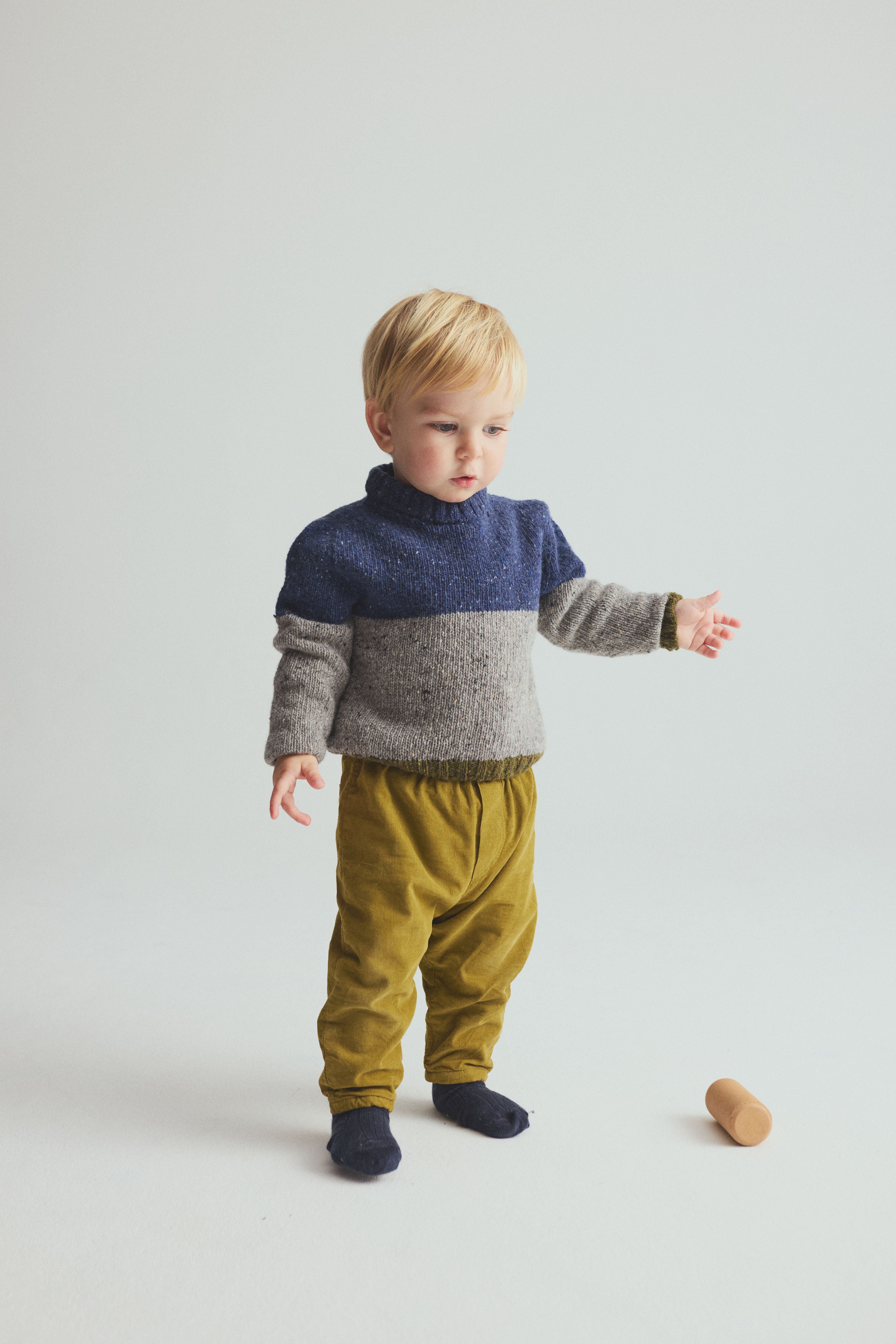 Tigris Tweed Tricot Knit Baby Sweater - Navy Grey