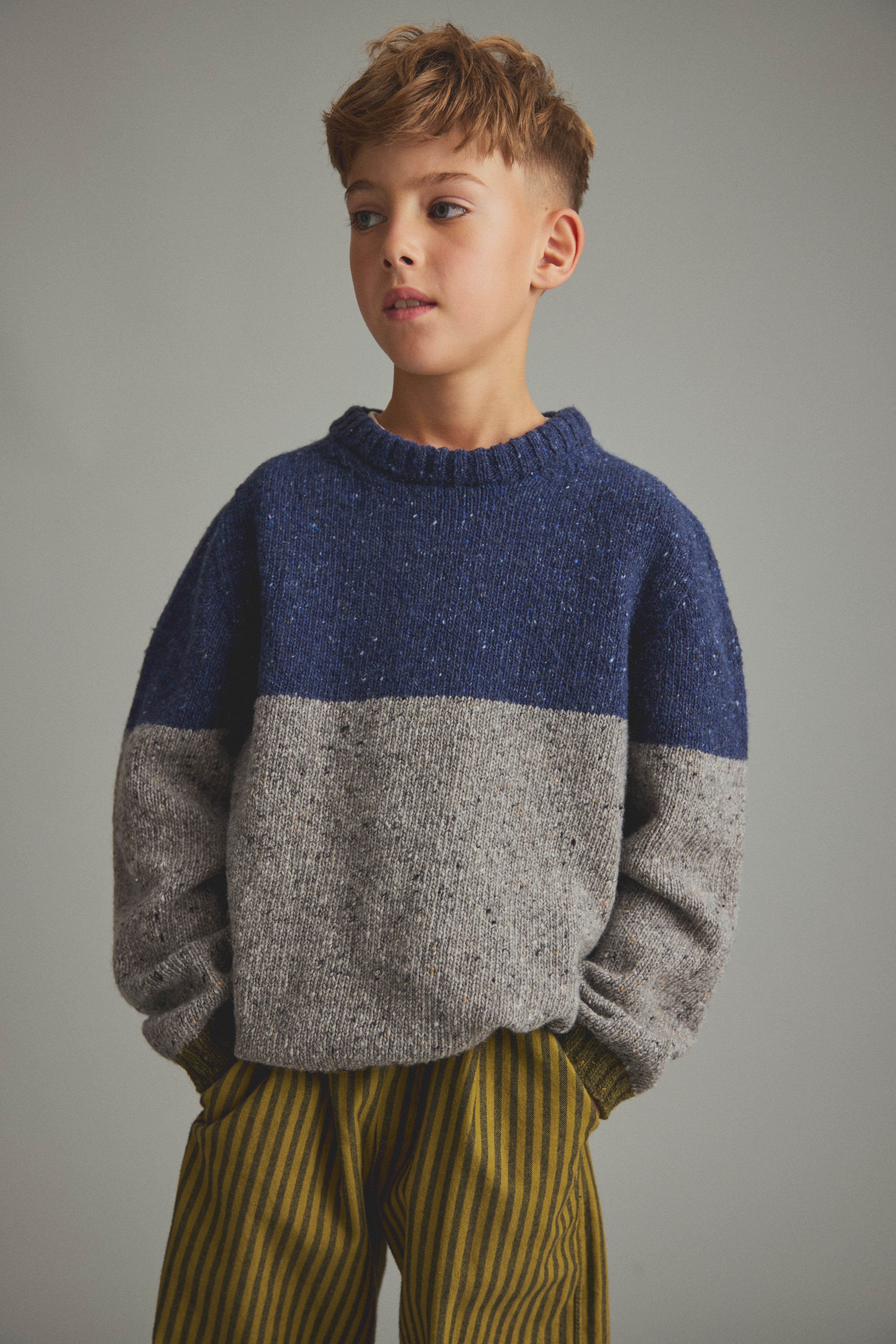 Tigris Tweed Tricot Knit Sweater - Navy Grey