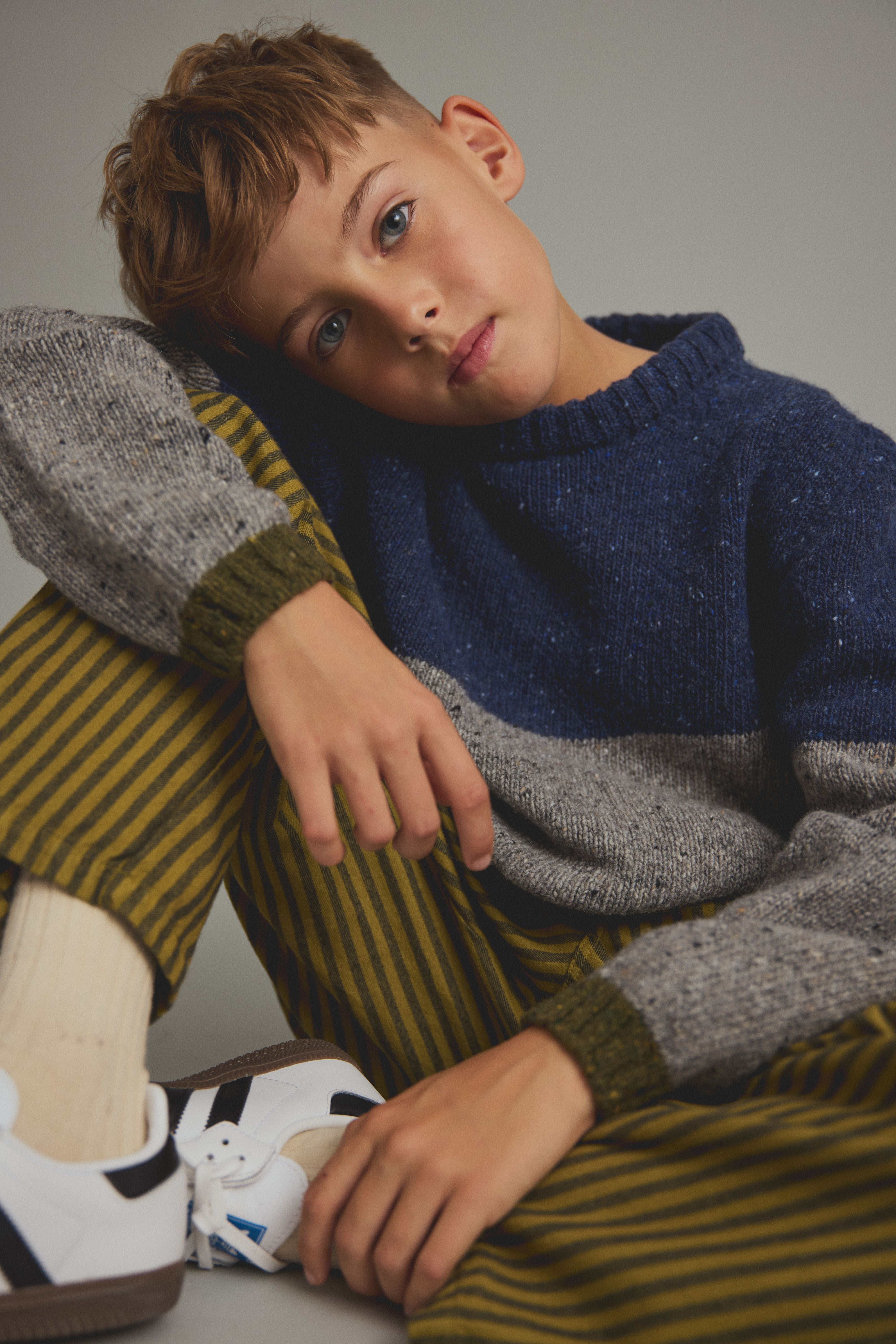 Tigris Tweed Tricot Knit Sweater - Navy Grey