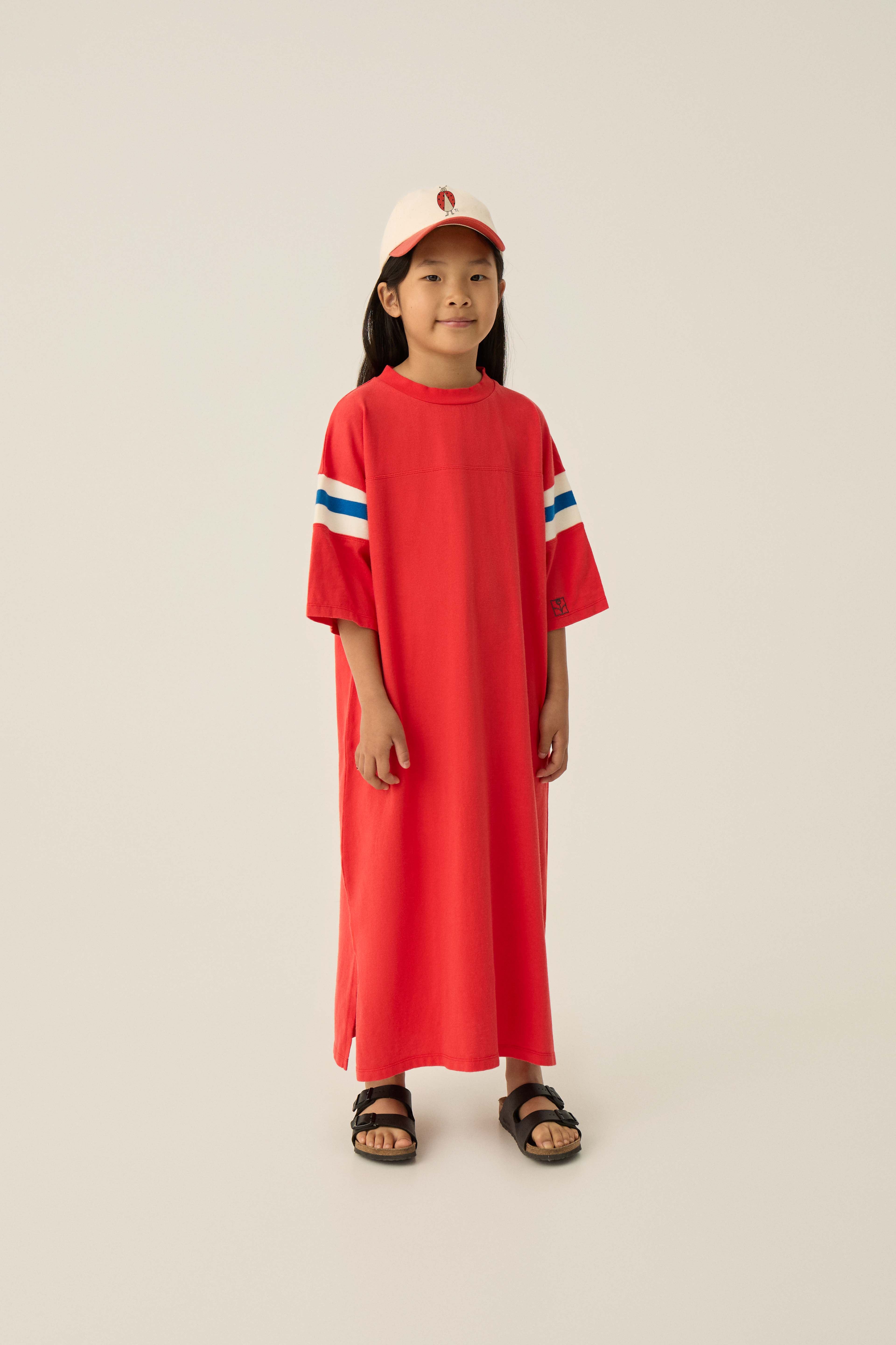 Bicolor Bands Red Dress - Red