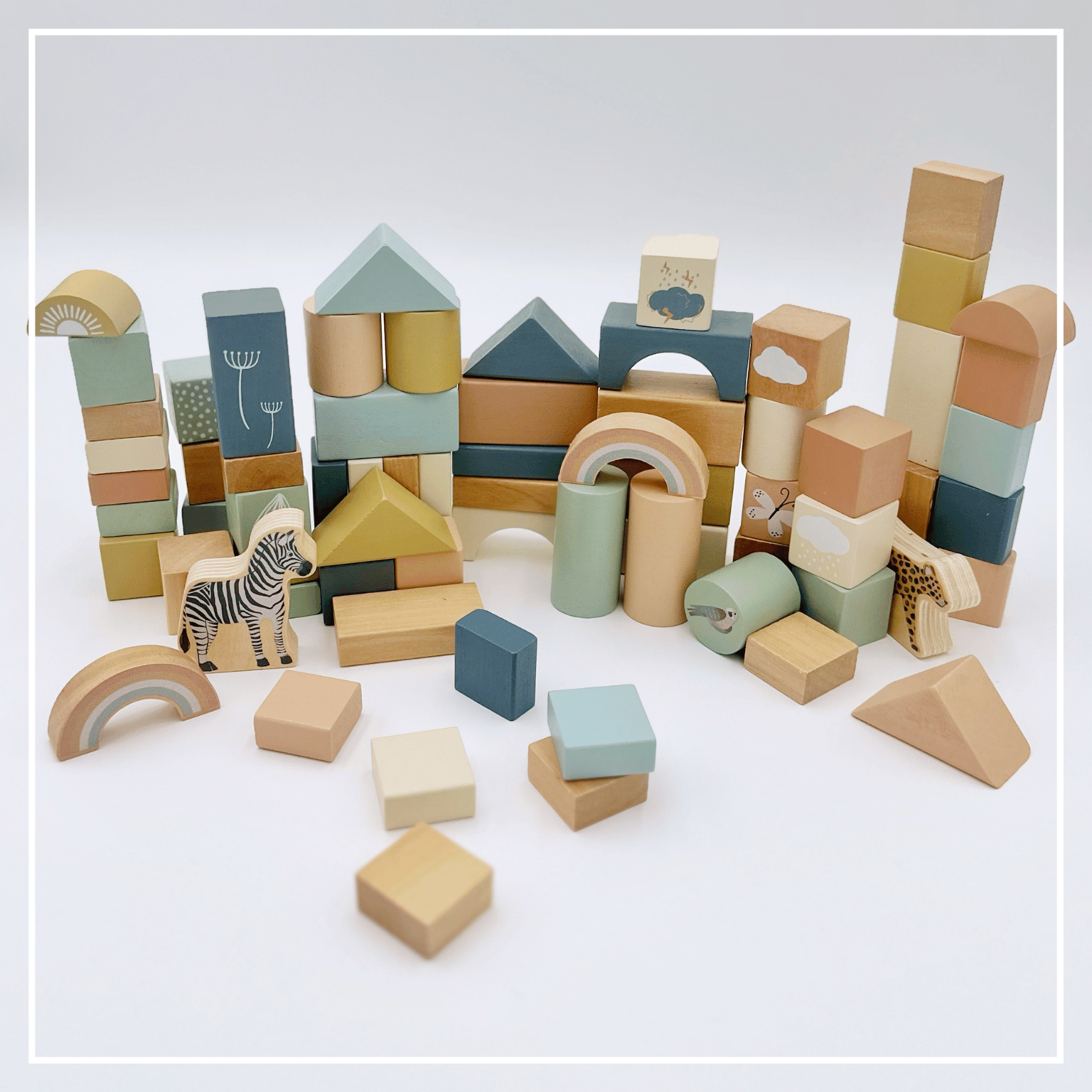 Wooden Building Blocks - 70pc Natural Wood Block Set Ages 2+
