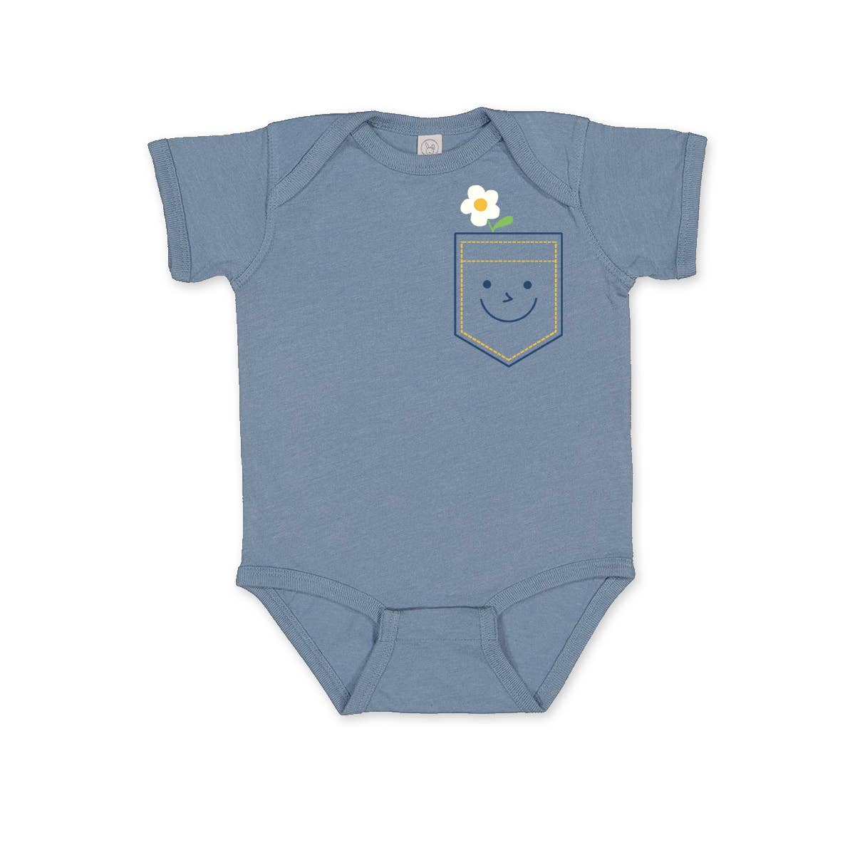 Denim Pocket with Flower Baby Bodysuit