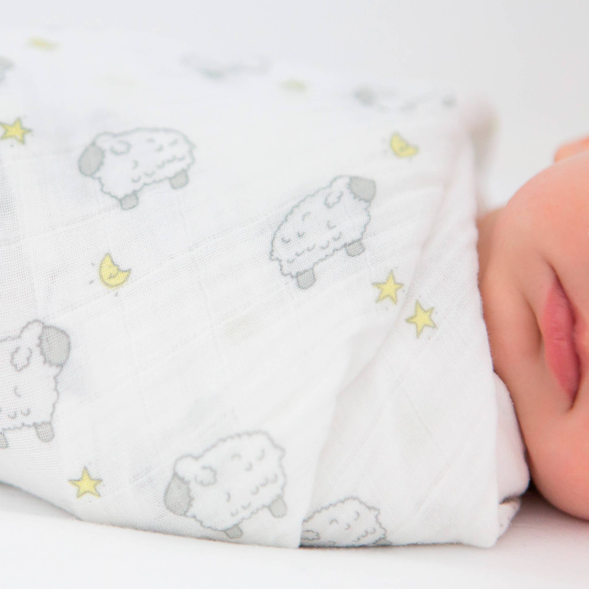 Muslin Swaddle Blankets, Set of 3, Little Lambs Goodnight