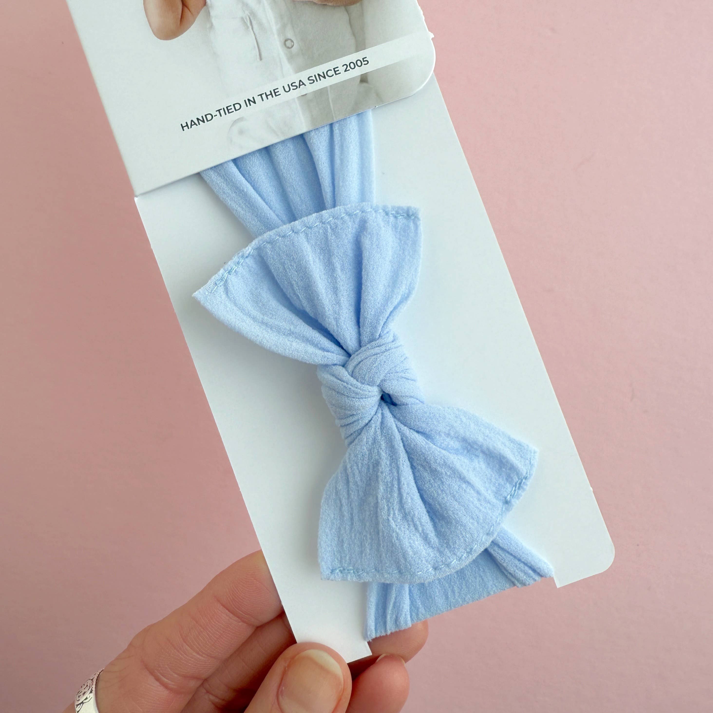 Baby Bling® Itty Bitty Knot Small Soft Nylon Bow Headband: Rose Quartz
