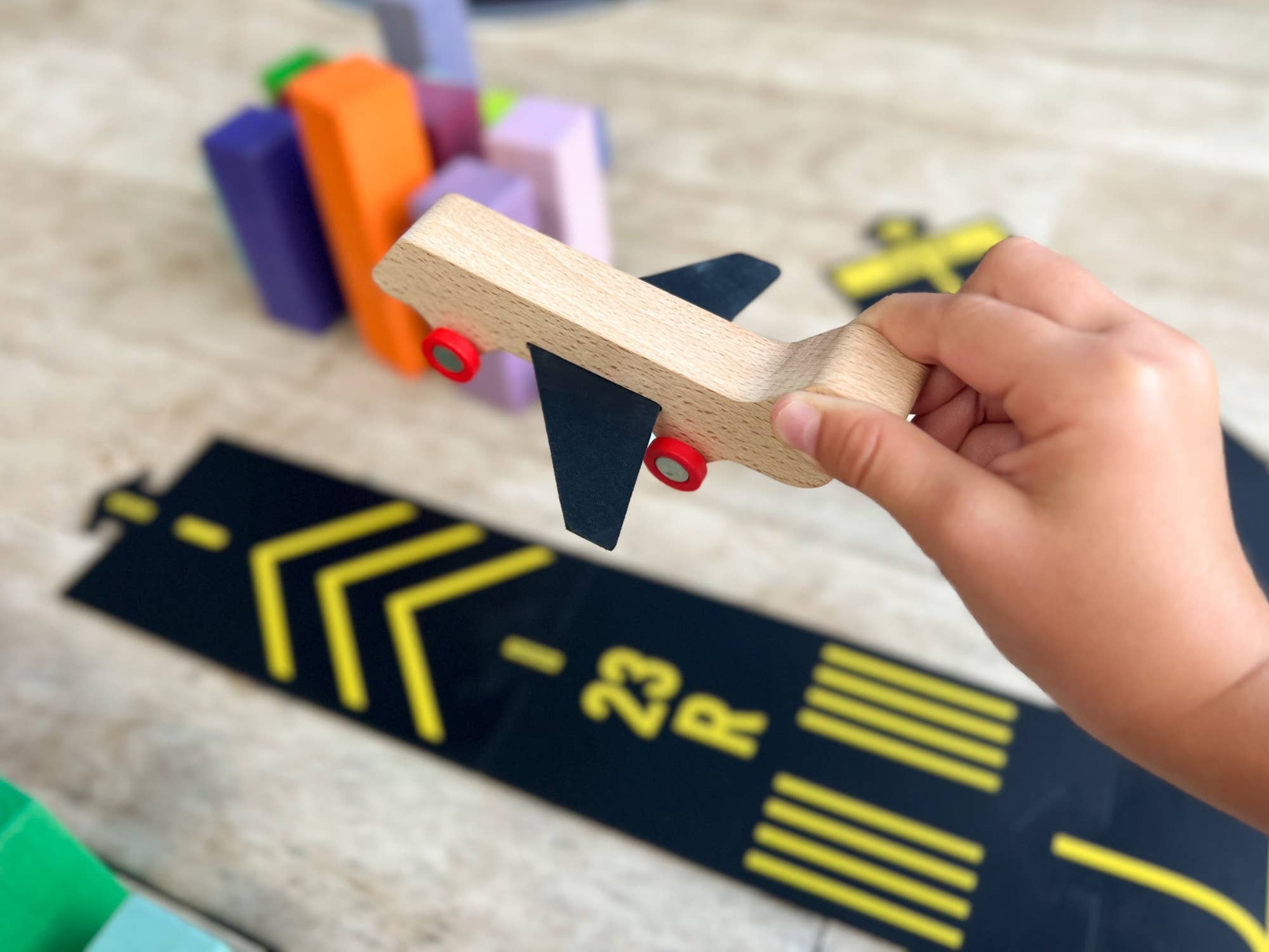 Waytoplay Runway - Airport Set with Wooden Aeroplane