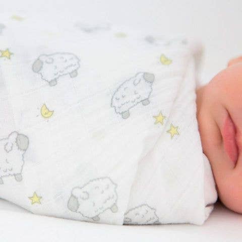 Little Lambs & Stars Muslin Swaddle Blanket, Premium Cotton