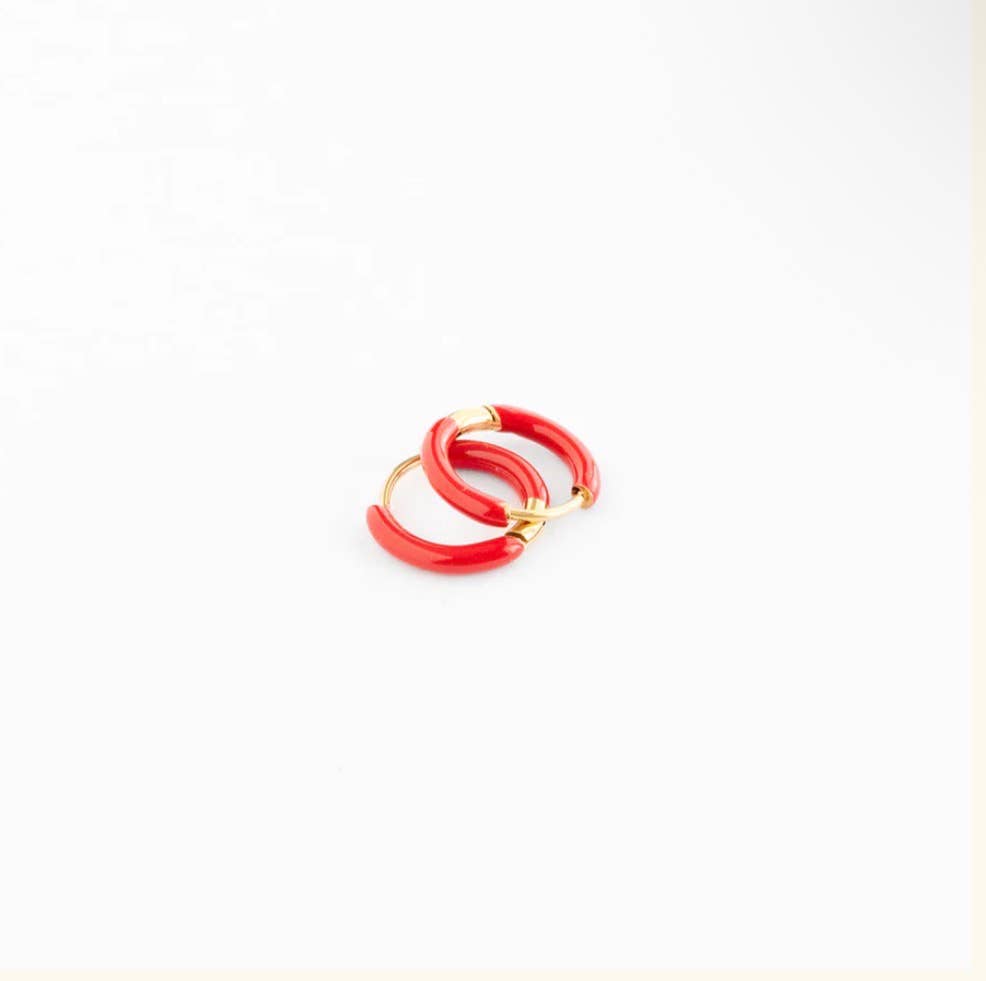Enamel Hoop Earrings - Neon Pink