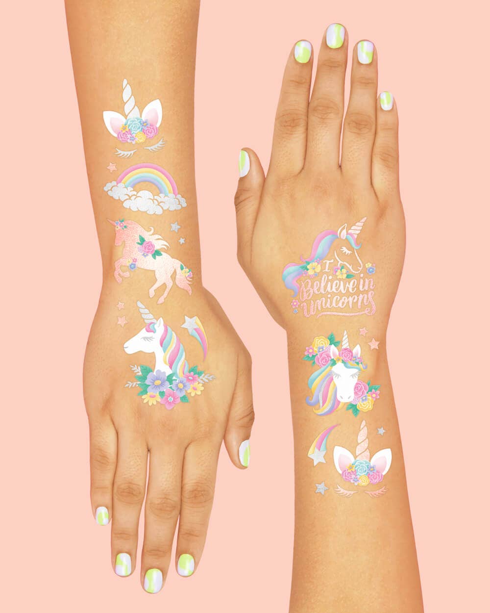 Unicorn Kids 52 foil temporary tattoos Screen-Free activity