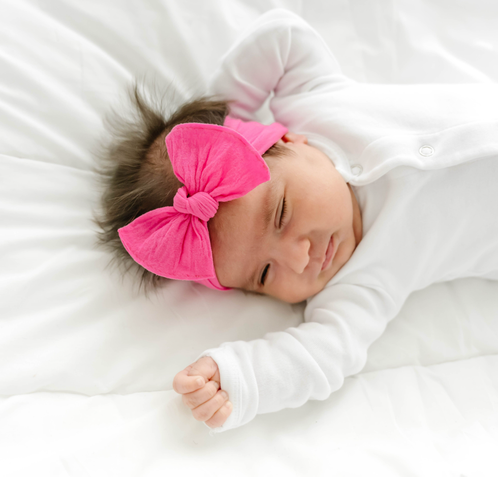 Baby Bling® Itty Bitty Knot Small Soft Nylon Bow Headband: Rose Quartz