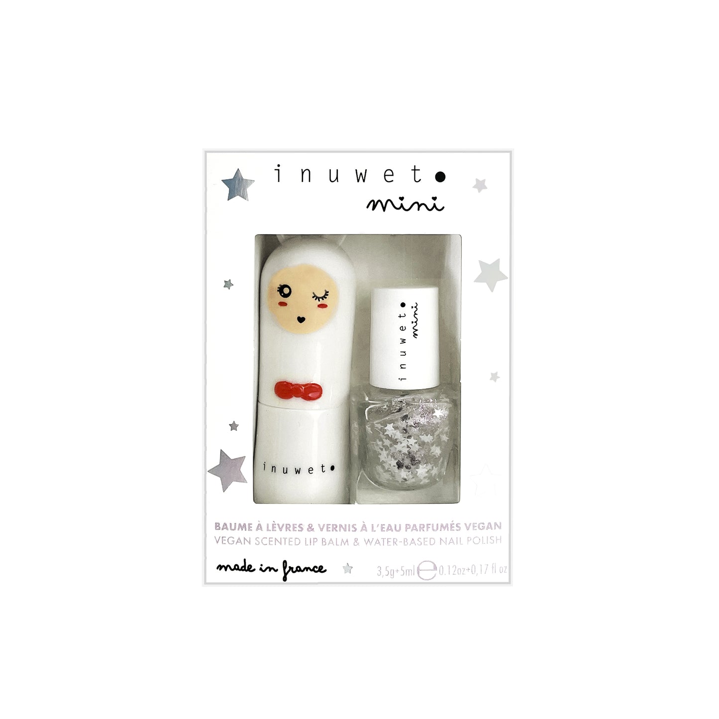 INUWET DUO WHITE : LIPBALM + NAILPOLISH TOP COAT STARS