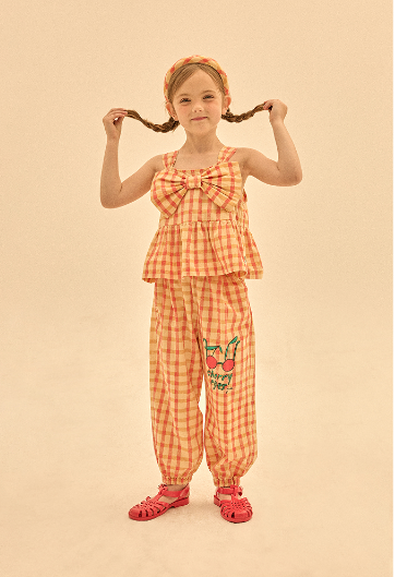 Checked Ribon S/S Blouse - Yellow