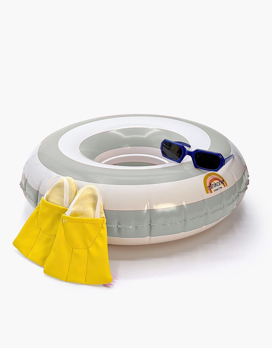 Mini Panchas Beach Accessory Set With Green-Grey Striped Buoy