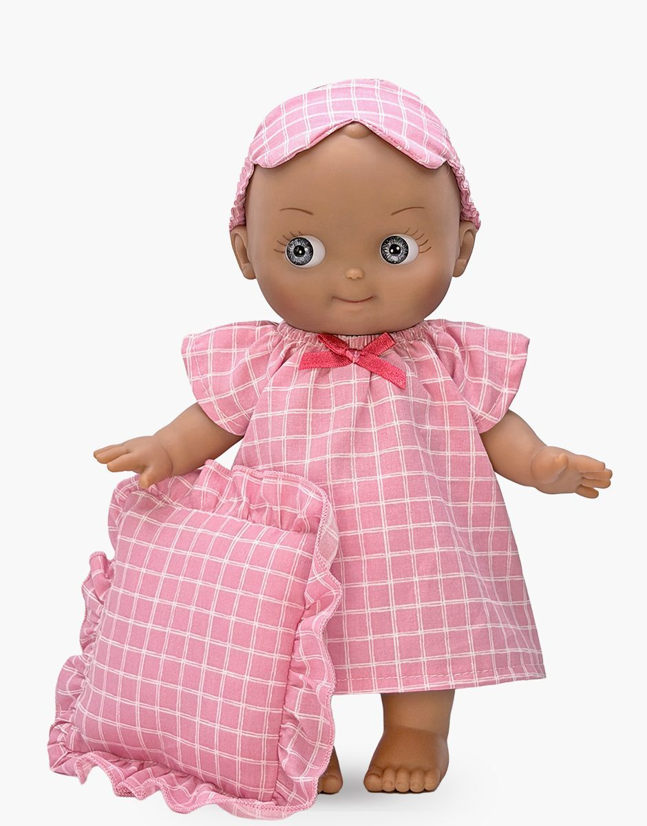 Maia at Home in Her Pink Checkered Nightgown