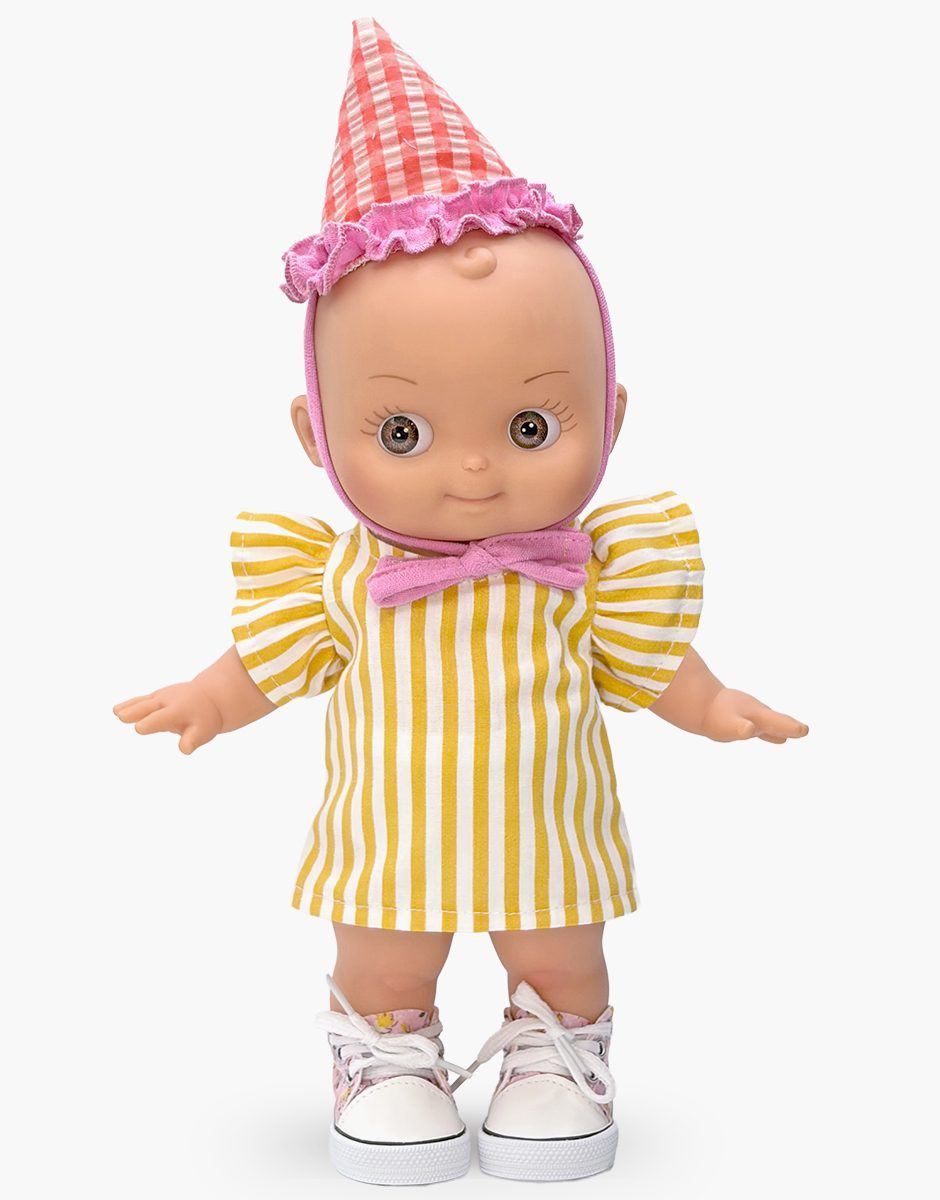 Ninon at School in Her Yellow Striped Birthday Outfit