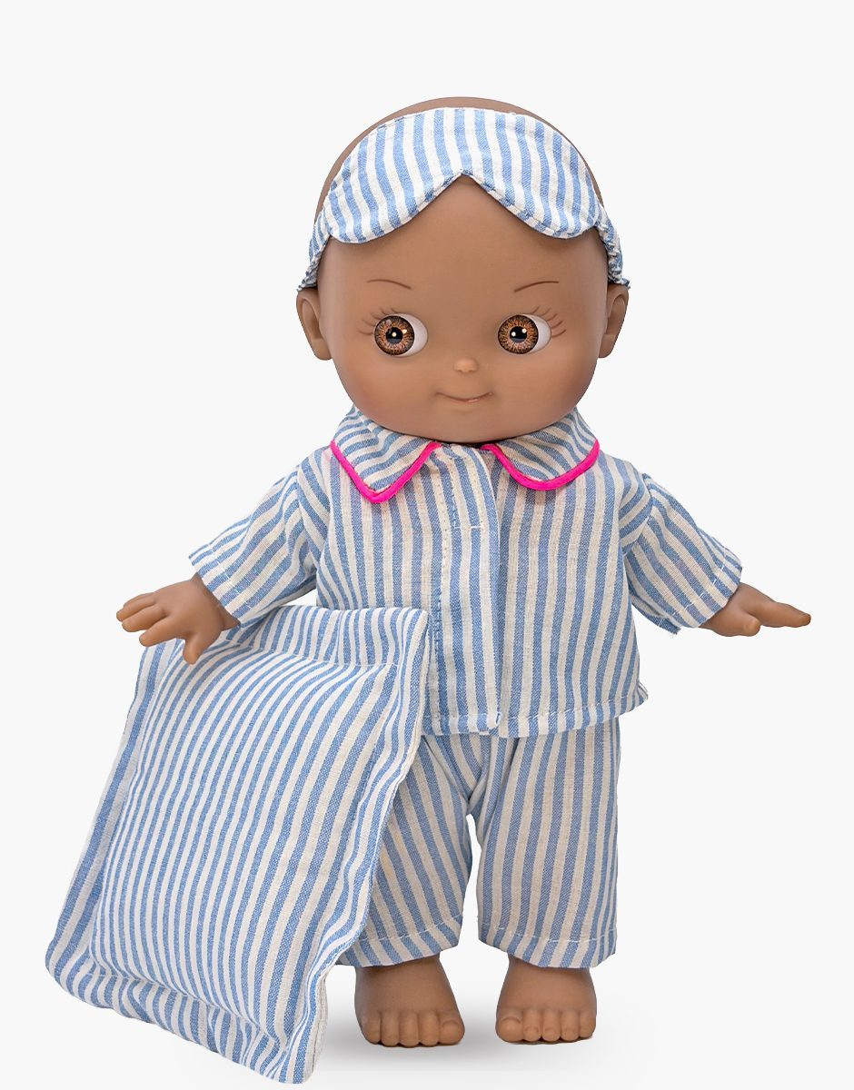 Noah at Home in His Blue Striped Sleepsuit