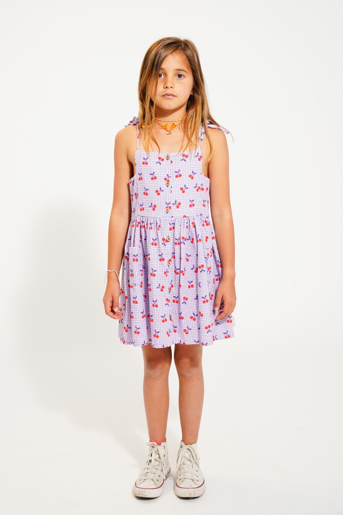 Short Dress | Purple & White Checkered W/ Cherries