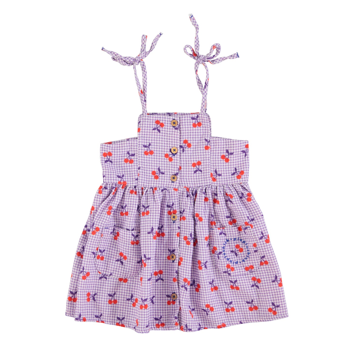 Short Dress | Purple & White Checkered W/ Cherries
