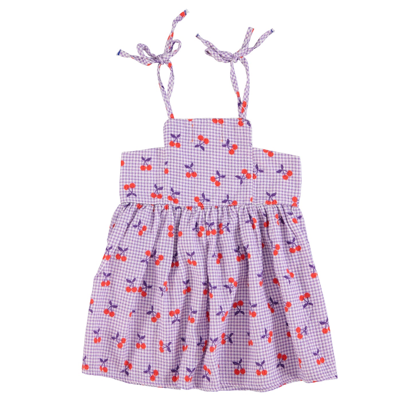 Short Dress | Purple & White Checkered W/ Cherries