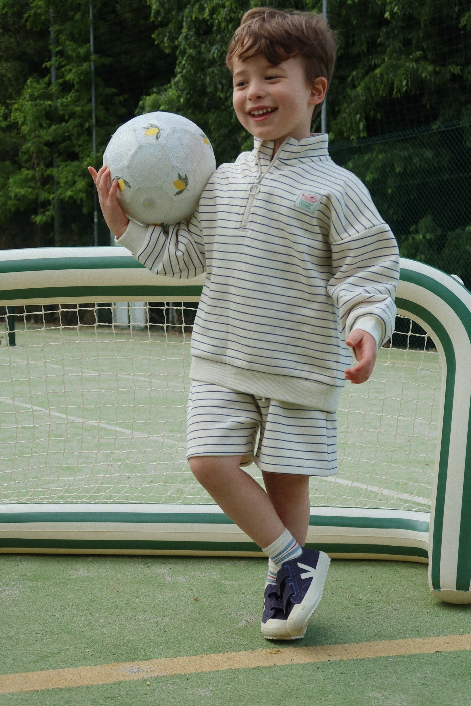 Lou Stripe Half Zip Sweat - Flintstone Stripe