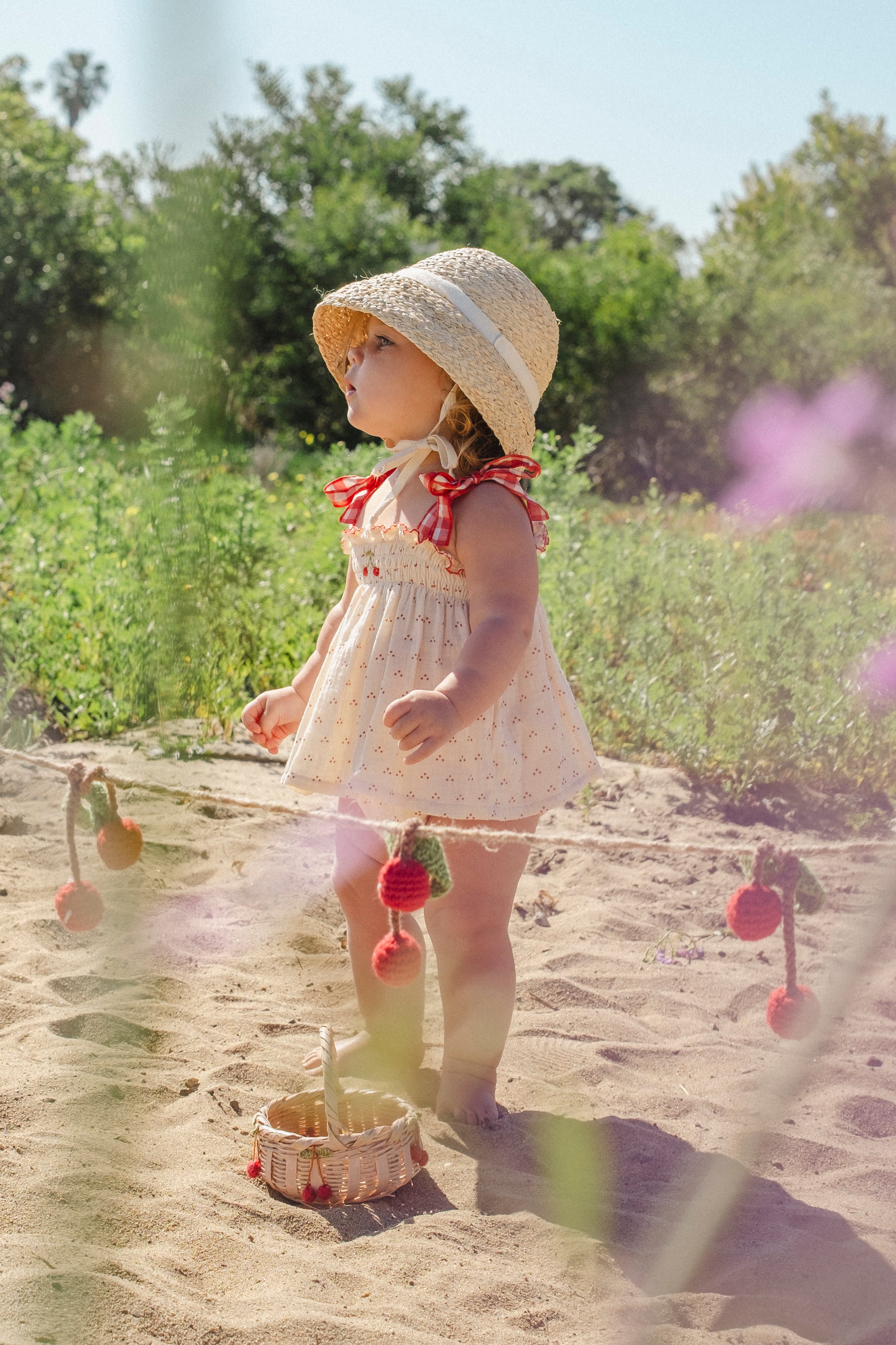 Embroidered Smock Set - Red Dot/Cherry
