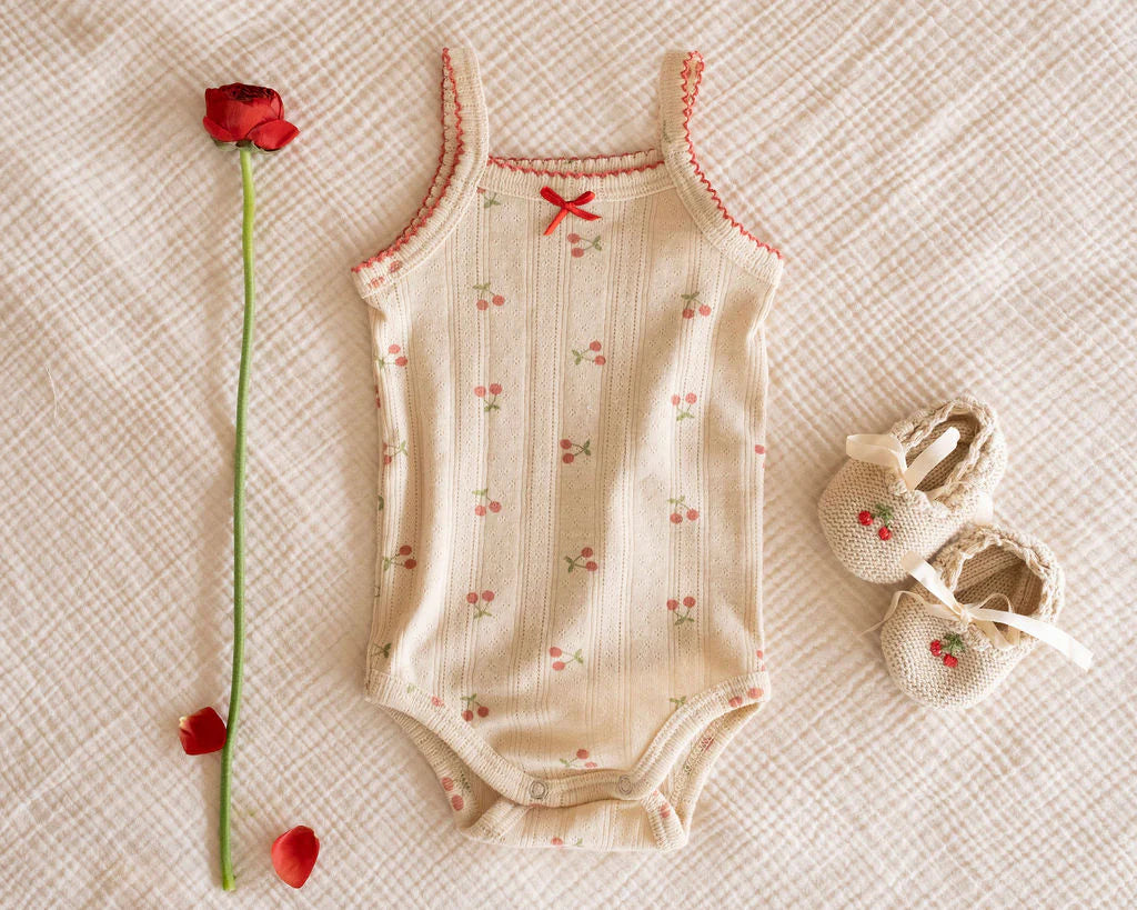 Pointelle Strap Onesie - Cherries