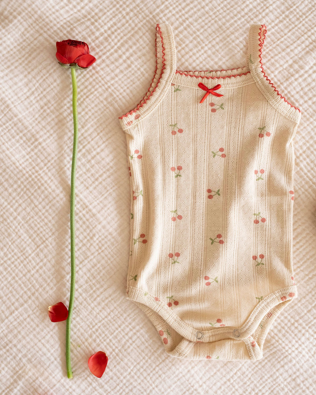 Pointelle Strap Onesie - Cherries