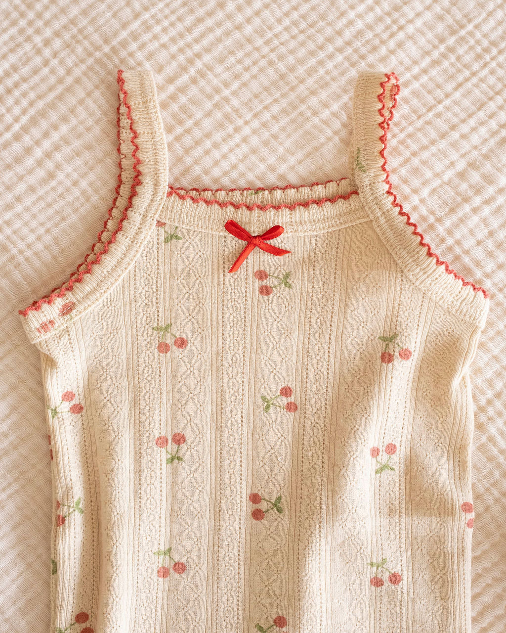 Pointelle Strap Onesie - Cherries