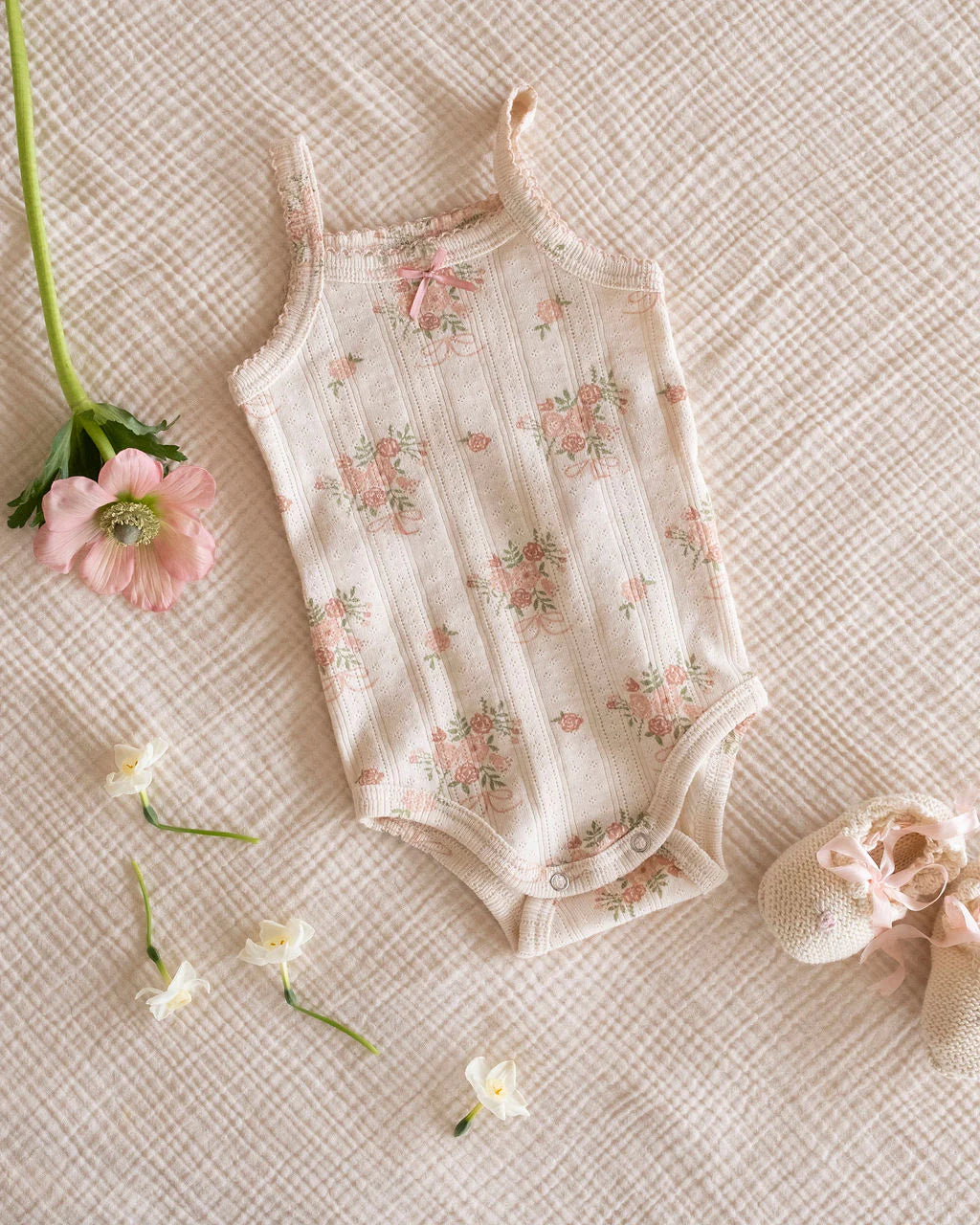 Pointelle Strap Onesie - Parfait Pink