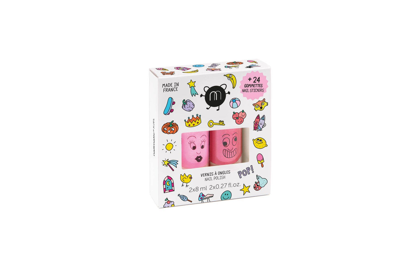 Set: 2 nail polishes + 1 nail sticker