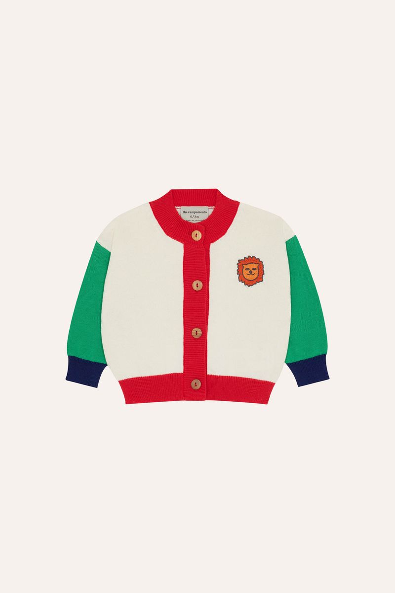 Color Block Baby Cardigan - Ecru