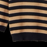 Merino Knit Pullover - Navy Caramel Stripe