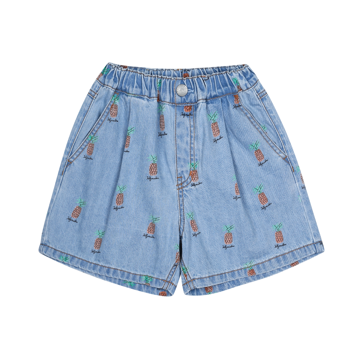 Pineapple Denim Shorts - Light Blue