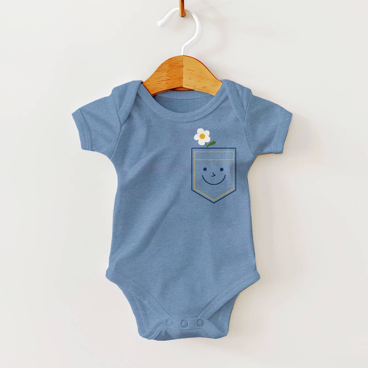 Denim Pocket with Flower Baby Bodysuit