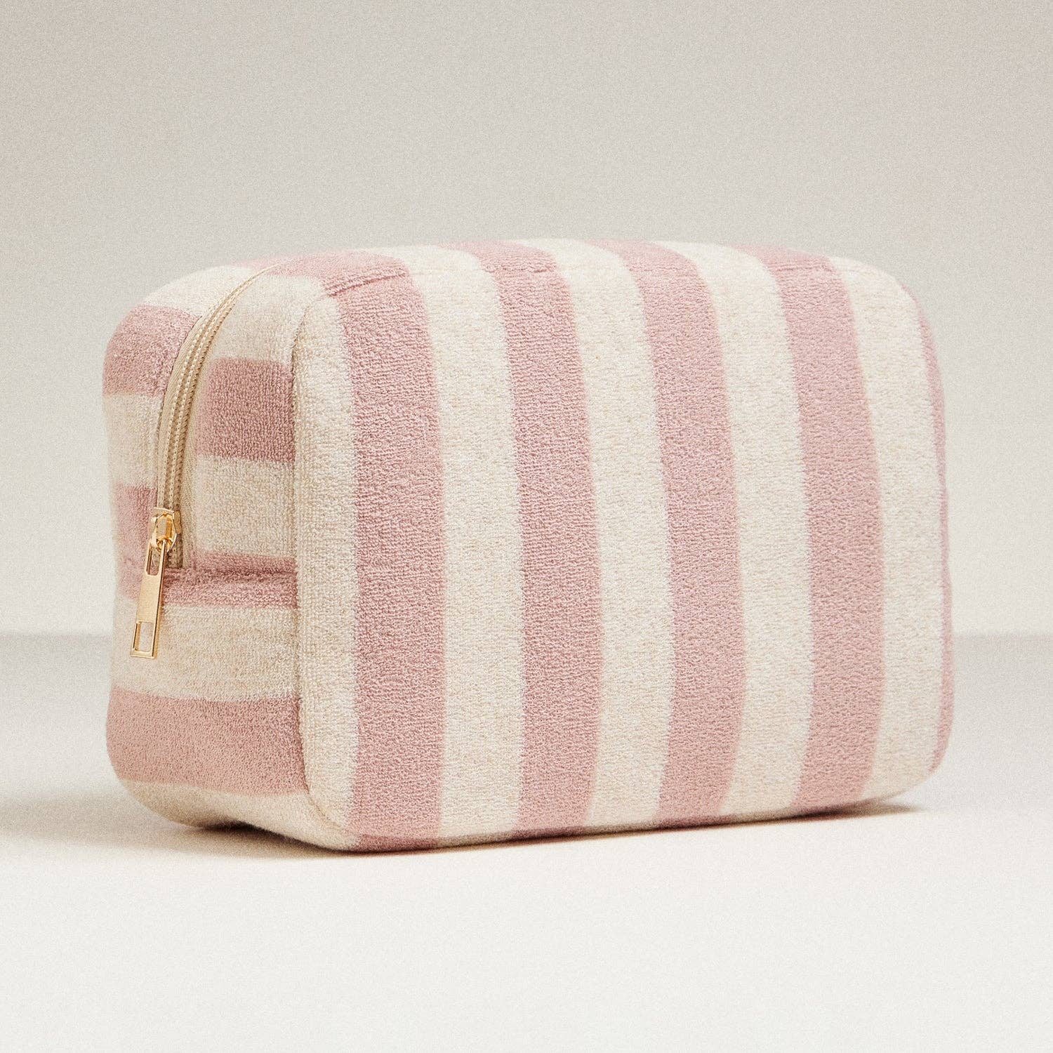 Terry Fabric Striped Pouch: Dark Pink