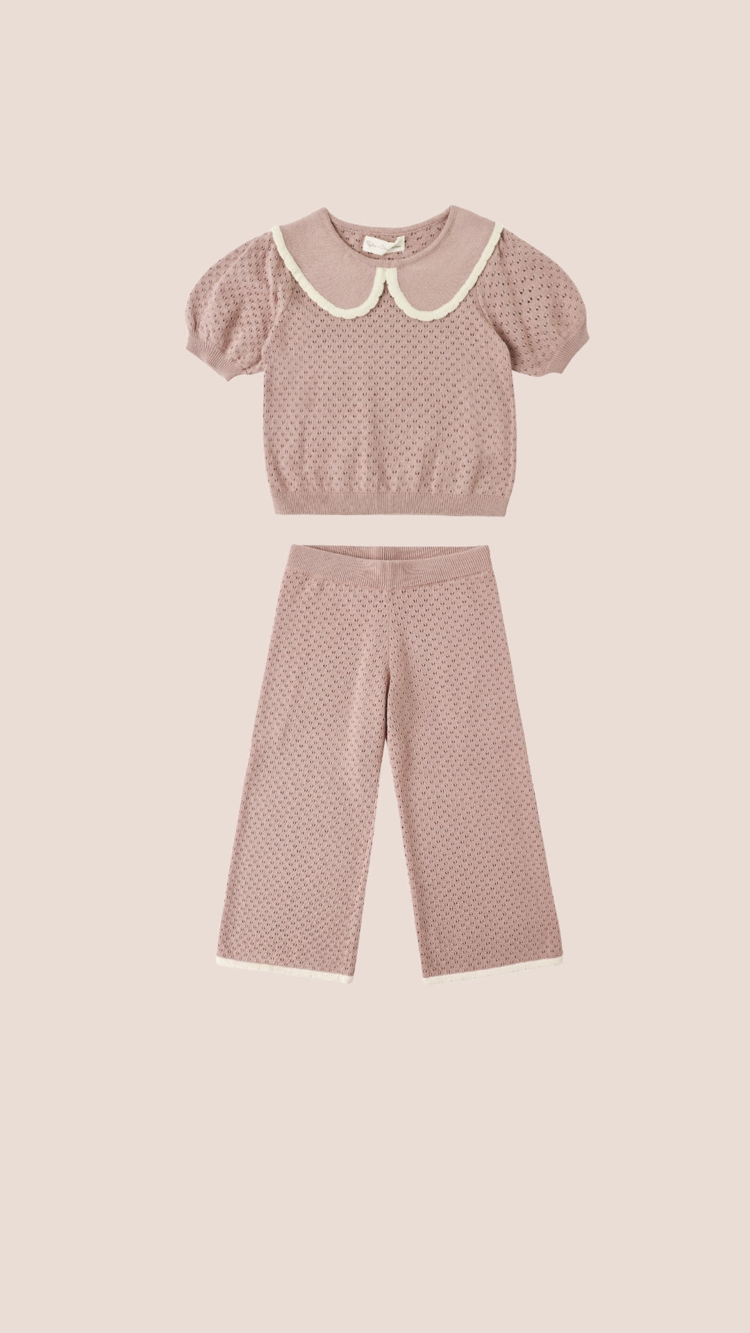 Pointelle Collared Top and Pant- Rosewood