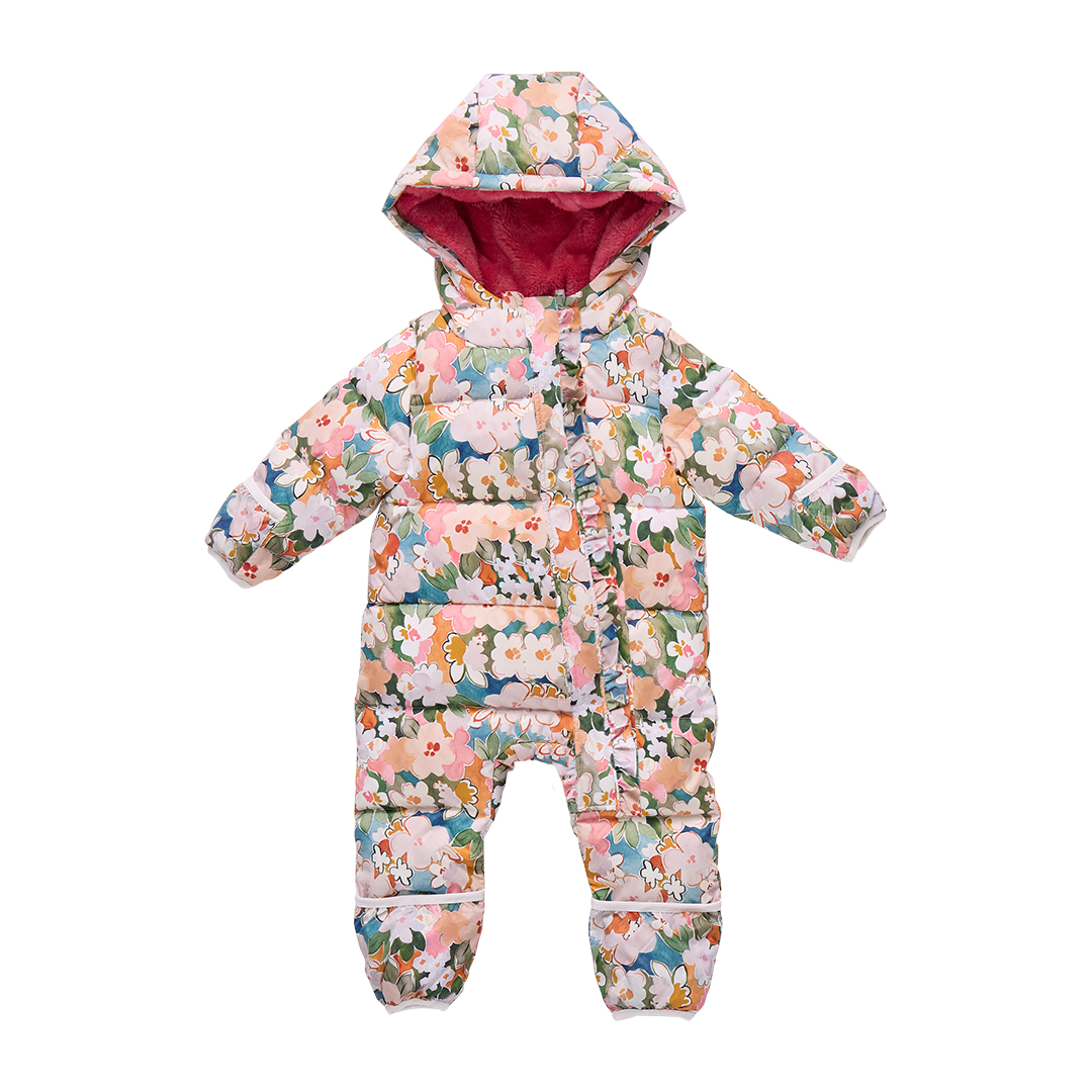 Baby Girls Ruffle Snowsuit - Watercolor Floral