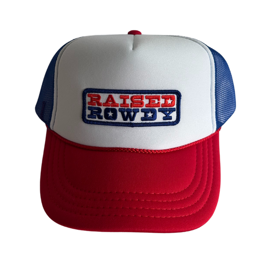 Raised Rowdy Kids Trucker Hat: Red/White/Royal