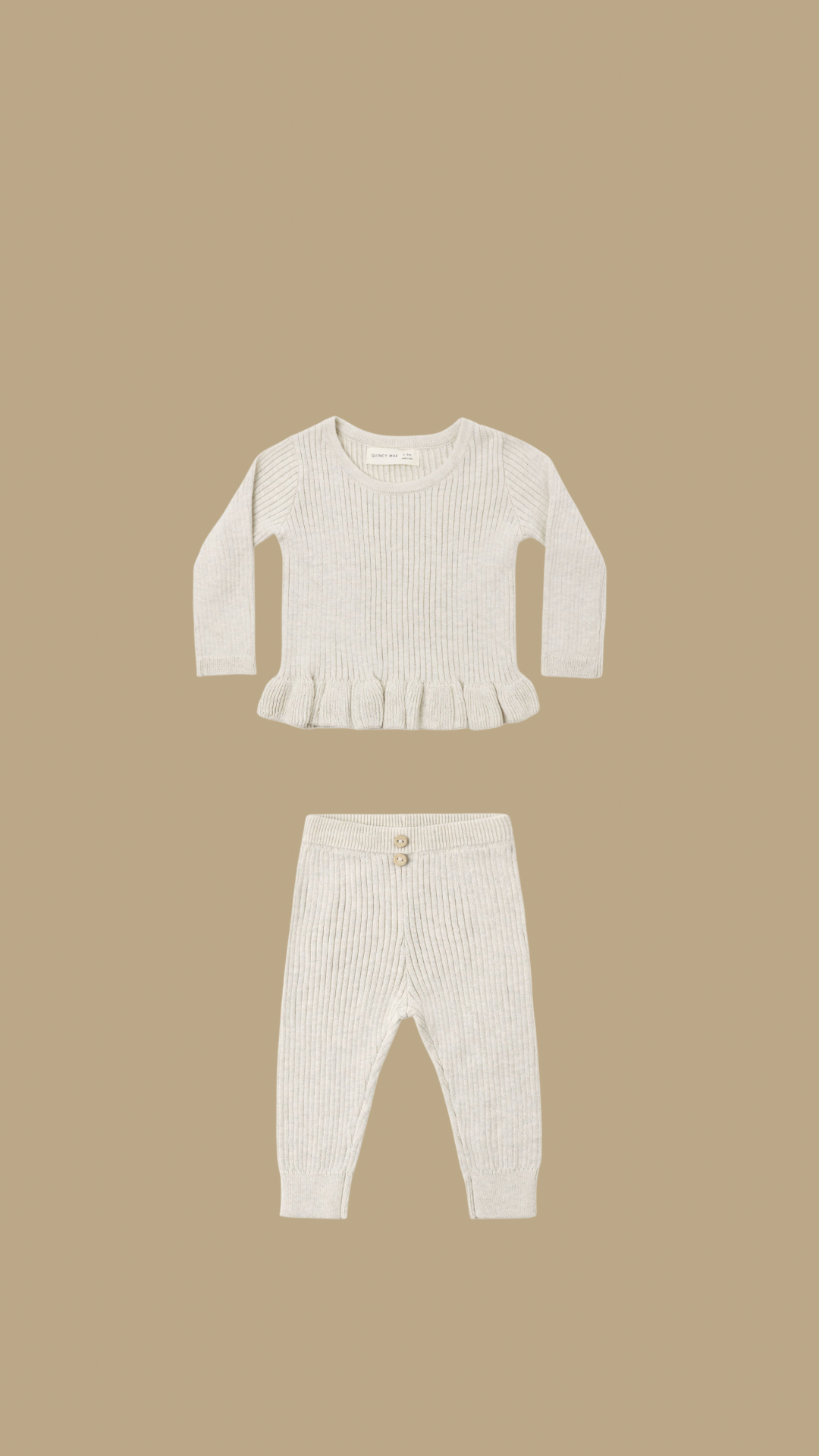 Rib Knit Peplum Top & Pants- Oatmeal