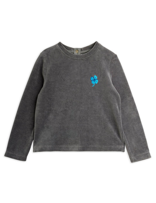 Clover Emb Velour Top - Grey