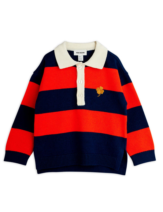 Clover Emb Knitted Rugby Sweater - Red