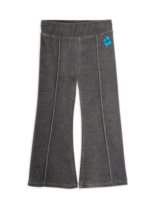 Clover Emb Velour Flared Trousers - Grey
