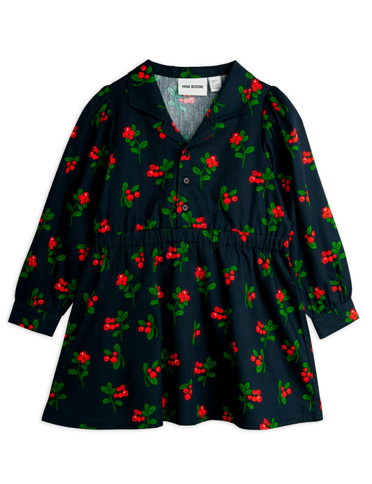 Lingonberries AOP Woven LS Dress - Black