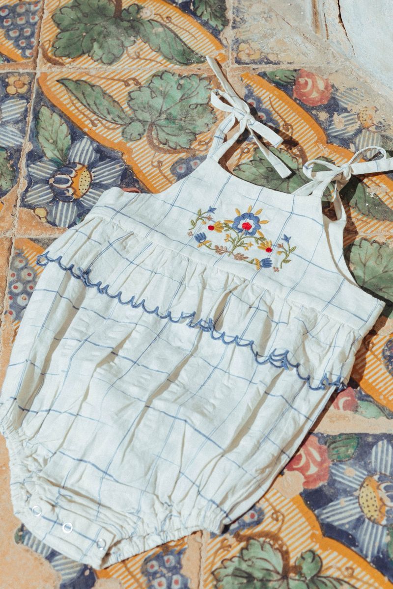 Little Summer Frannie Romper in Space Dye Checks