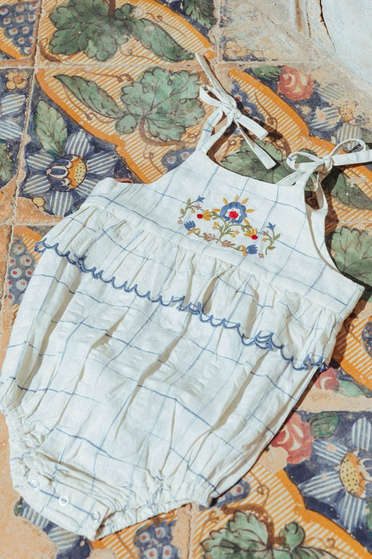 Little Summer Frannie Romper in Space Dye Checks