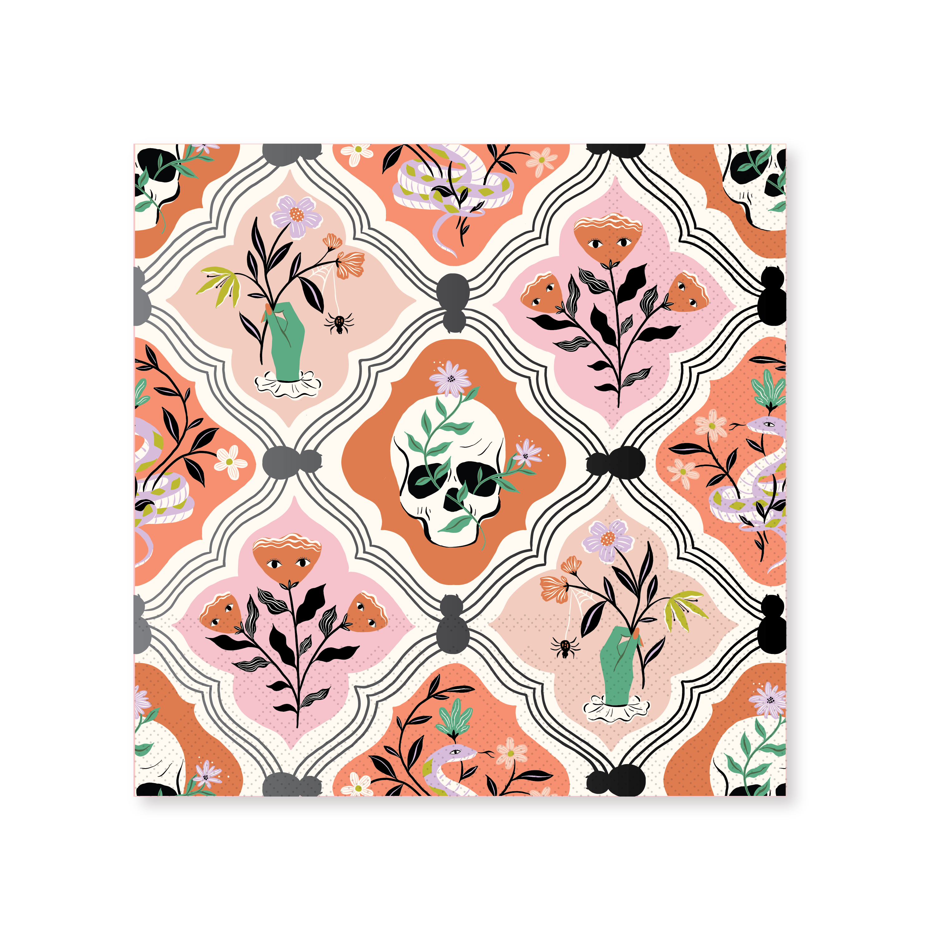FLORAL HALLOWEEN SKULLS & SPIDERS DINNER NAPKINS