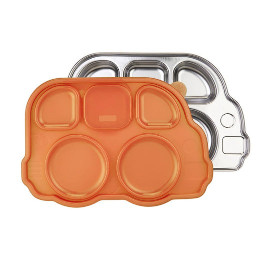 Stainless Steel Divided Plate w/Lid -  orange